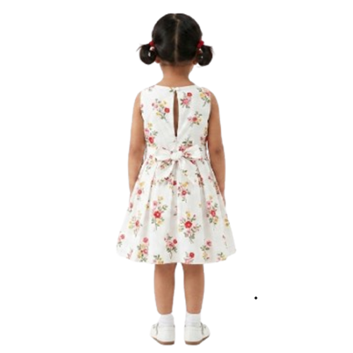 PM Baby Girls V Neck White Printed Crepe Frock - Image 2