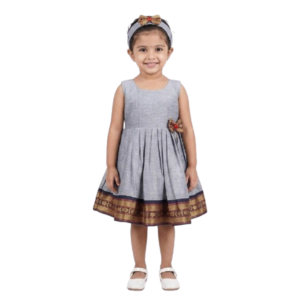 PM Baby Girls Round Neck South Cotton Frock With Hairband